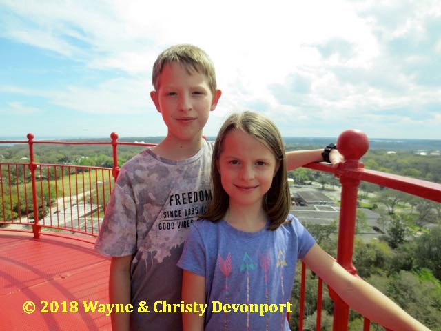 Colby and Denali at the top of the lighthouse