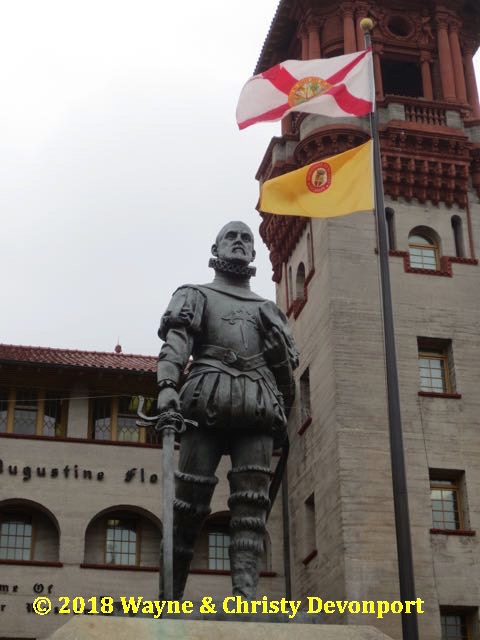 Statue of Pedro Menéndez de Avilés in front of the Lightner Museum